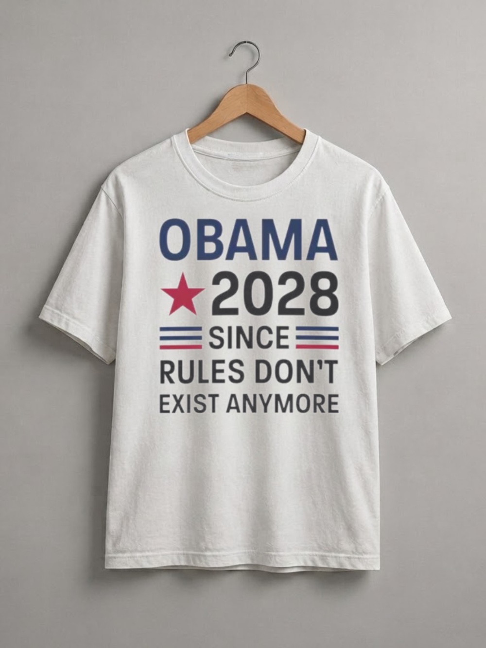 White Short-Sleeve Graphic Tee with Blue, Red, and Black Print